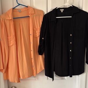 Guess Peach and Black Button-Up Shirts size small